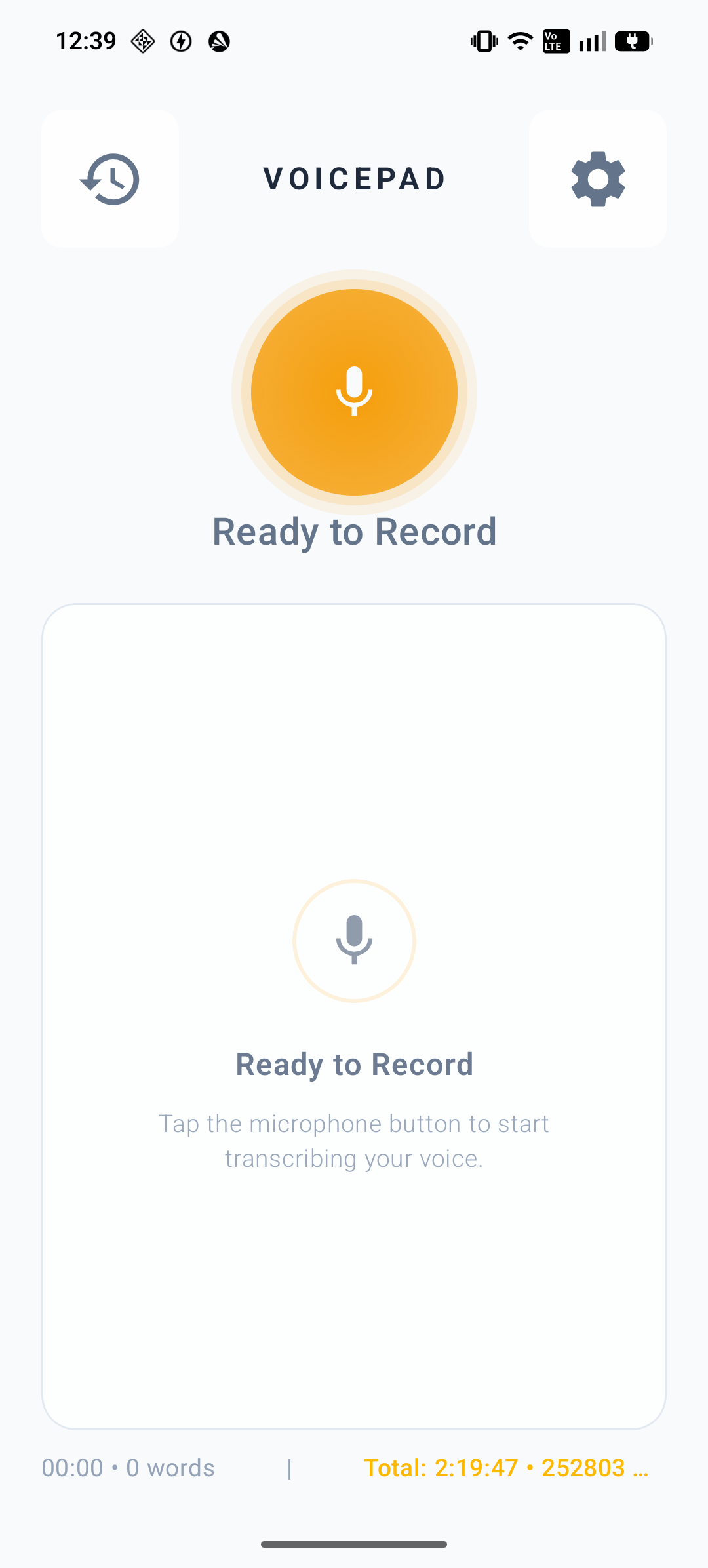 VoicePad AI Android app — Light theme