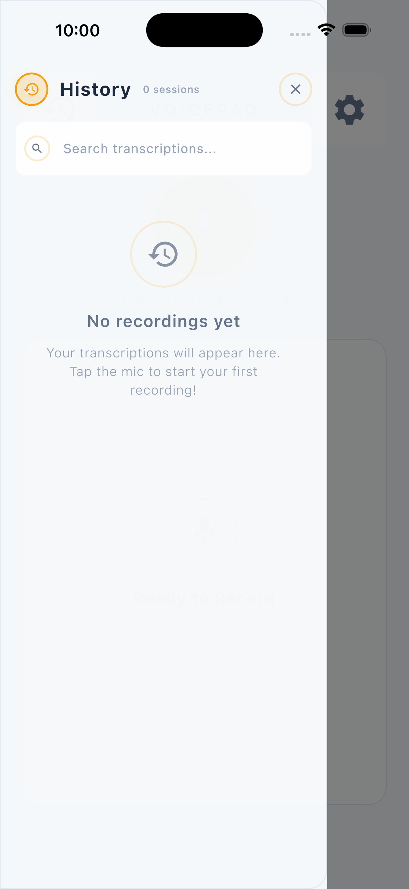 VoicePad AI iPhone history — Light theme